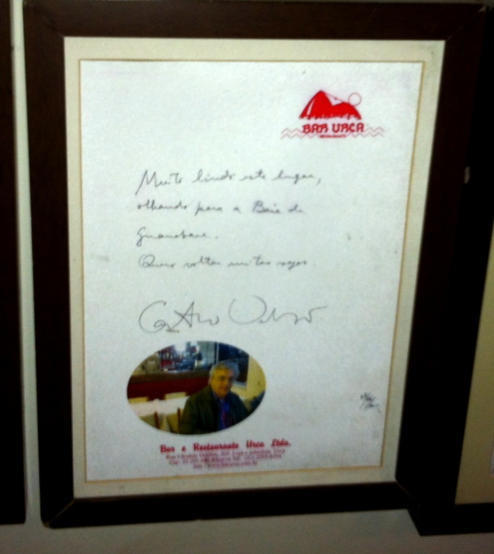 dedicatória de Caetano Veloso ao Bar Urca