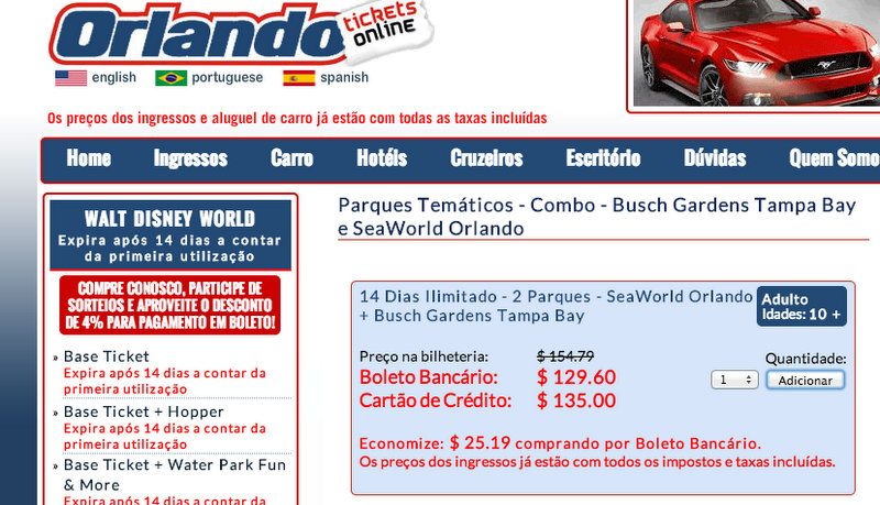 simulação do Orlando Tickets