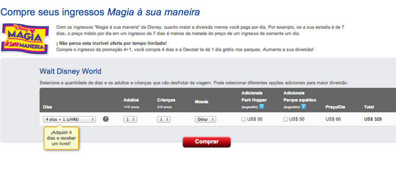 simulação do site da Decolar